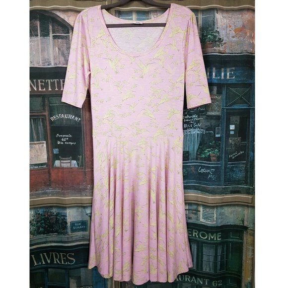 Pink witrh Hummingbird print Short sleeve Circle Dress - Picture 1 of 3